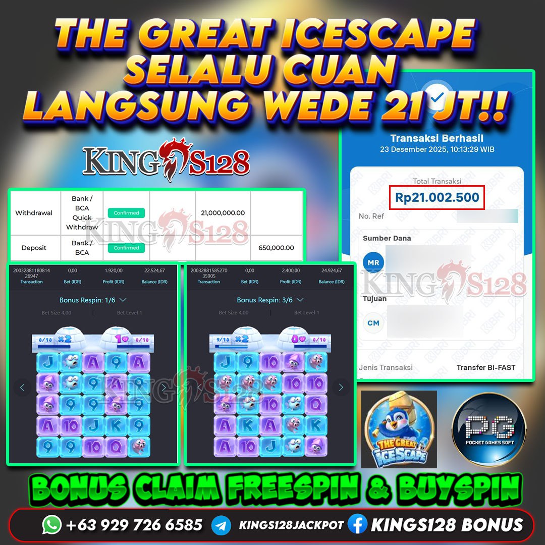 KINGS128 JACKPOT SLOT THE GREAT ICESCAPE RP 21.000.000 ID : TWI***